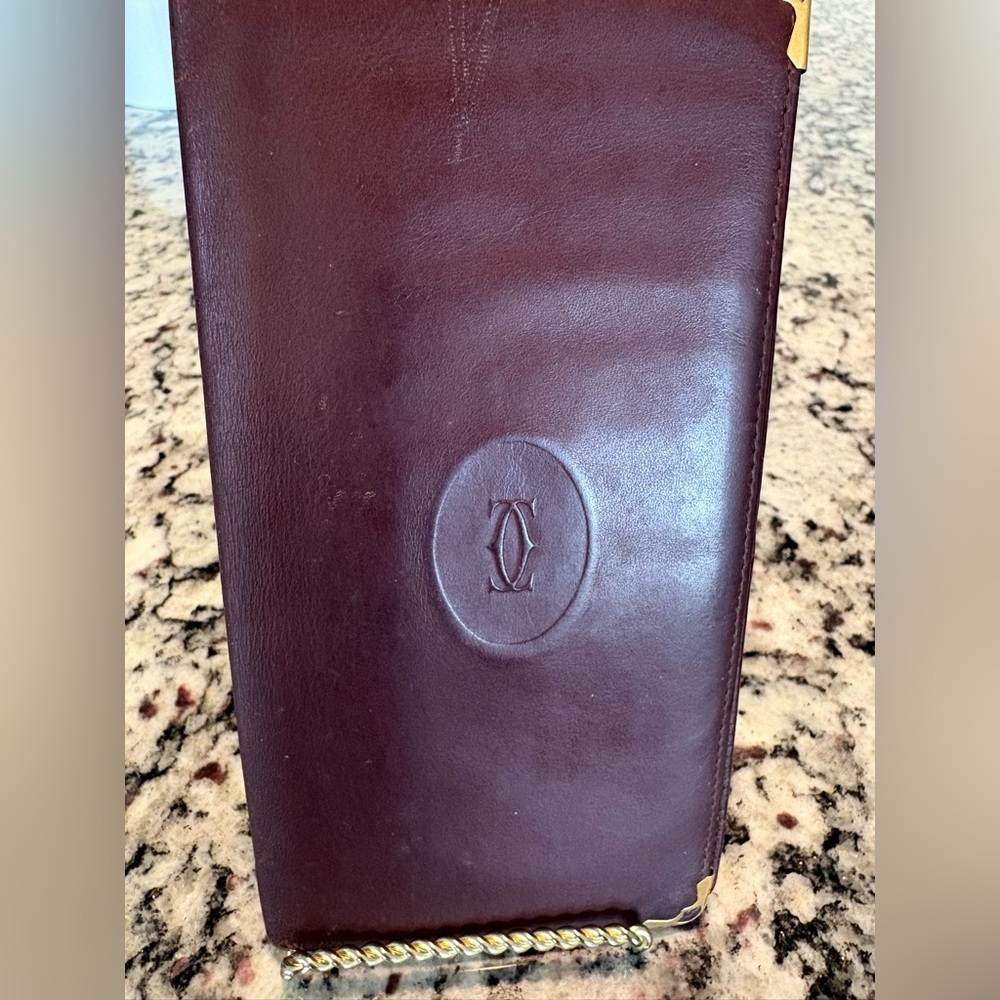 Vintage Cartier Must De Bordeaux Leather Long Wallet Classic